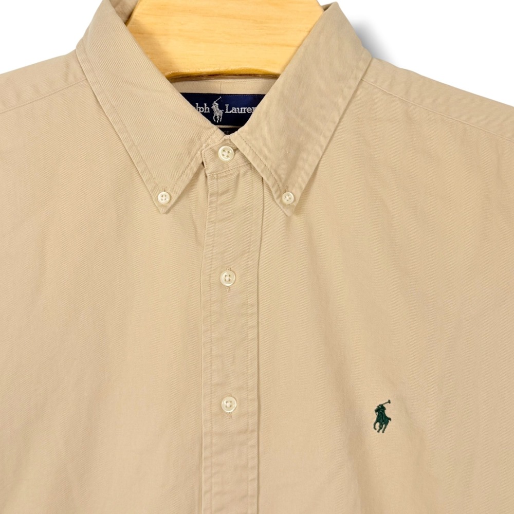 Vintage Ralph Lauren Button Down Mens XXL Tan Blake Cotton Twill Shirt Pony Prep